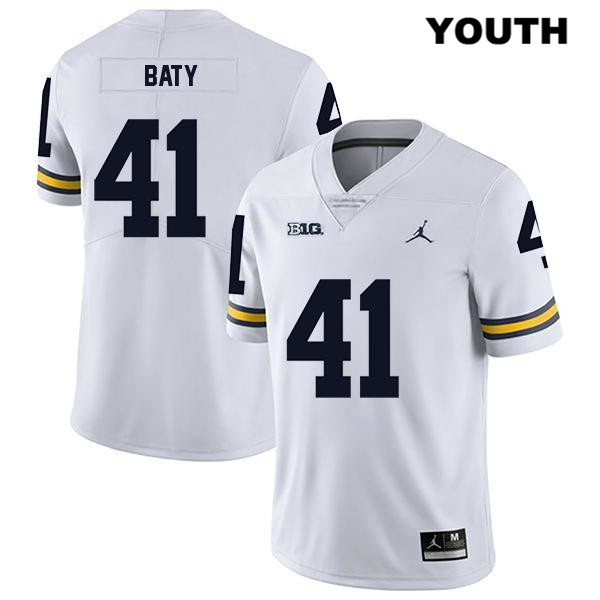 Youth NCAA Michigan Wolverines John Baty #41 White Jordan Brand Authentic Stitched Legend Football College Jersey NF25Q10UF
